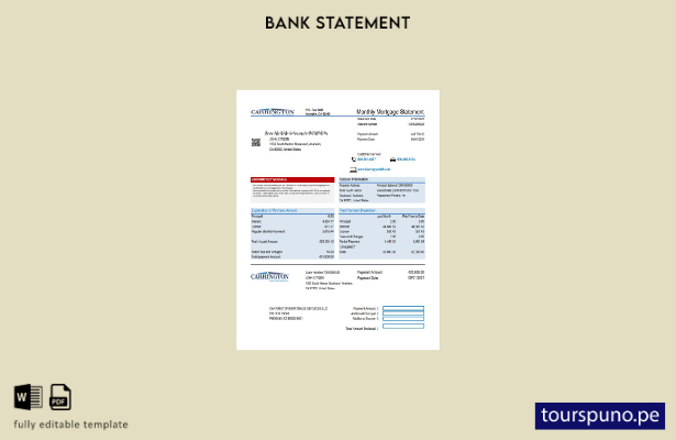 listo para imprimir plantilla de Excel de extracto bancario de Carrington Mortga